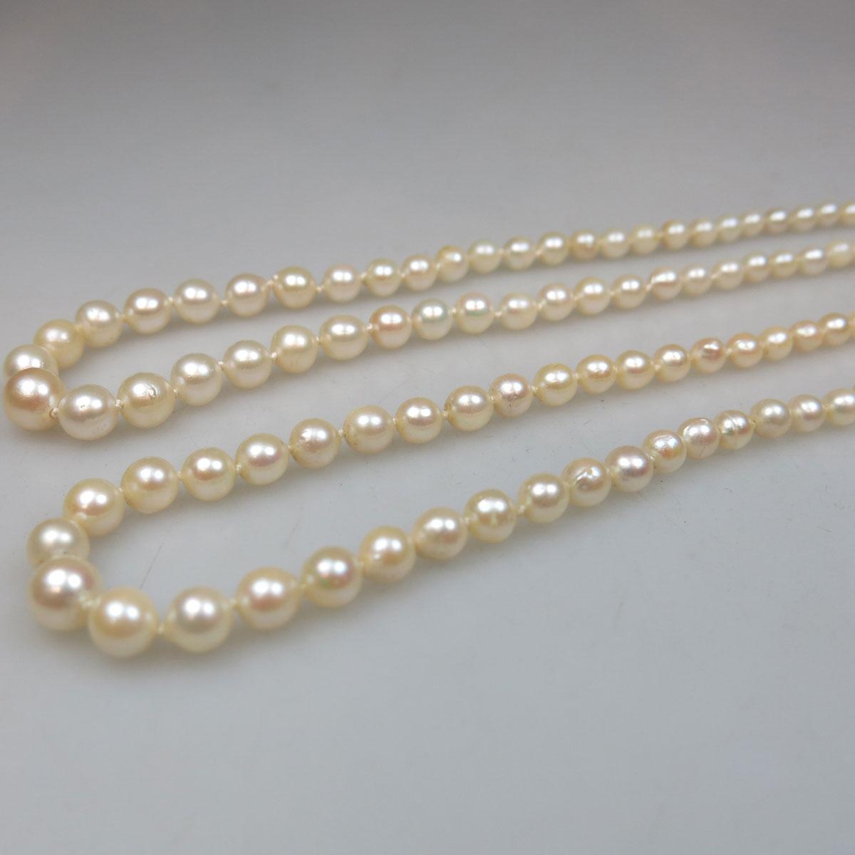 2 Single Graduated Strands Of Cultured Pearls