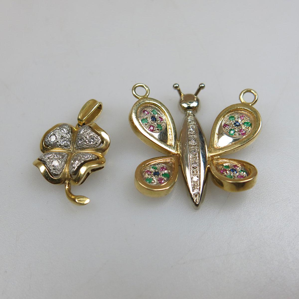 18k Yellow And White Gold Butterfly Pendant