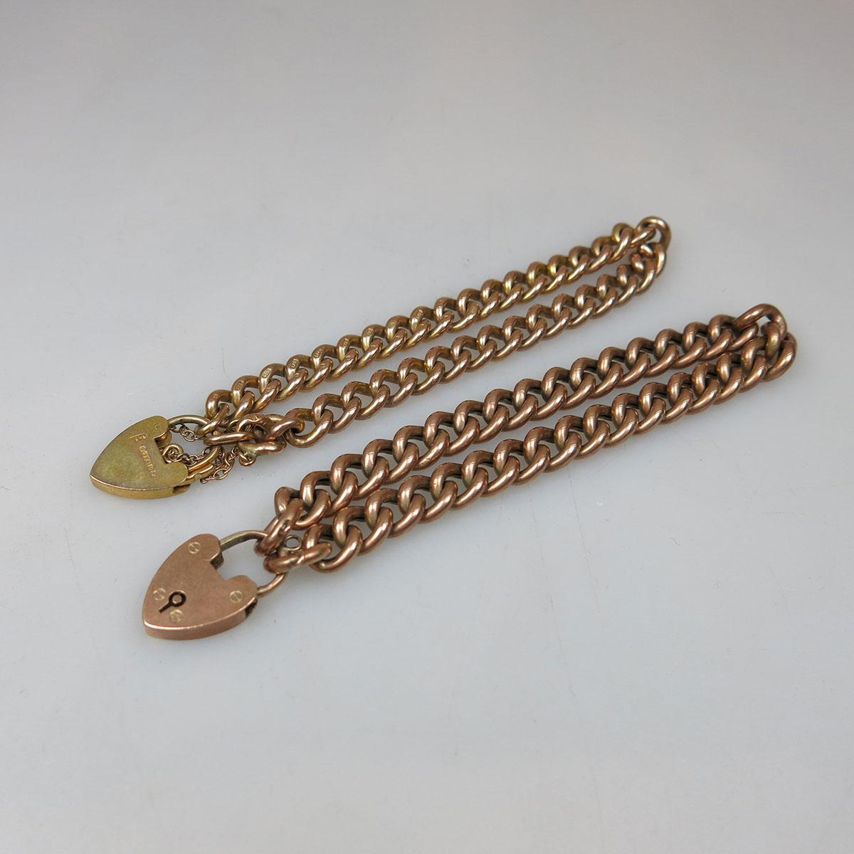 Two English 9k Yellow And Rose Gold Curb Link Bracelets