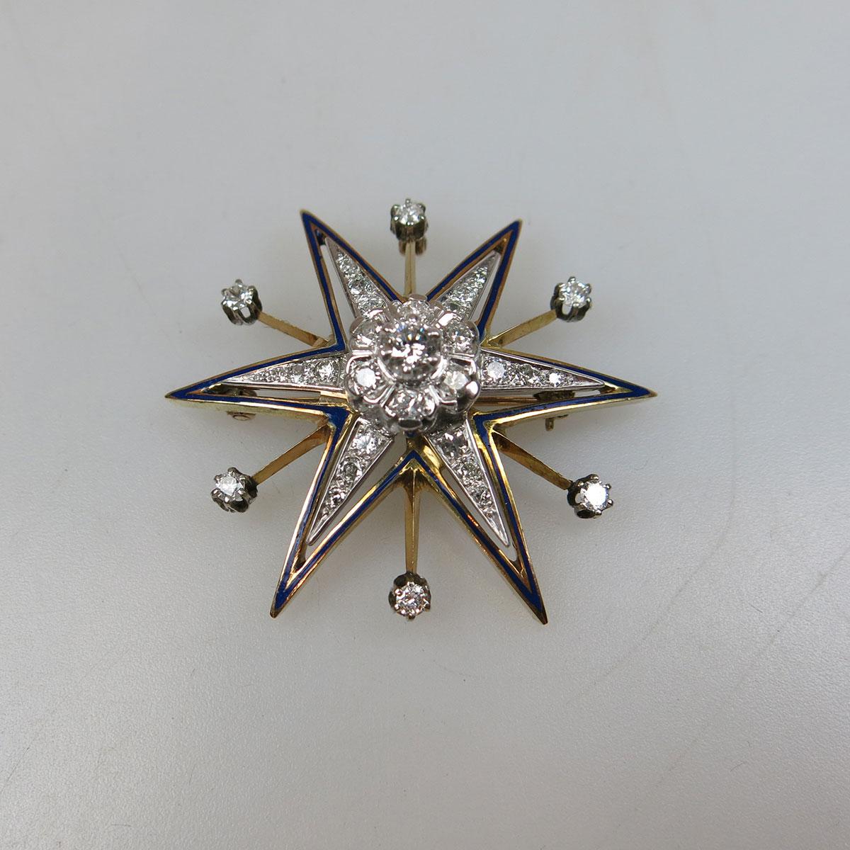 14k Yellow And White Gold Starburst Brooch