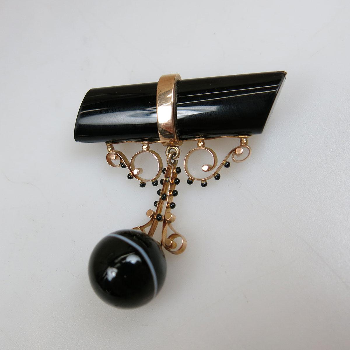 14k Rose Gold And Onyx Brooch