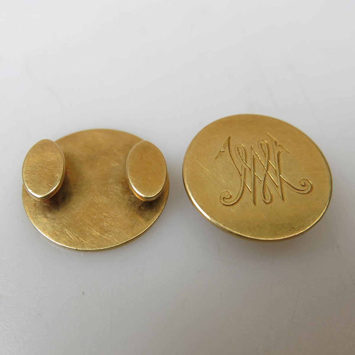 2 x 18k Yellow Gold Signet Button Hole Covers