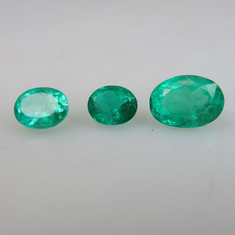3 Unmounted Oval Cut Emeralds