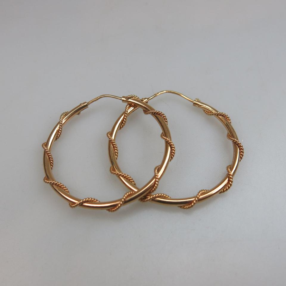 Pair Of Hungarian 18k Yellow Gold Hoop Earrings