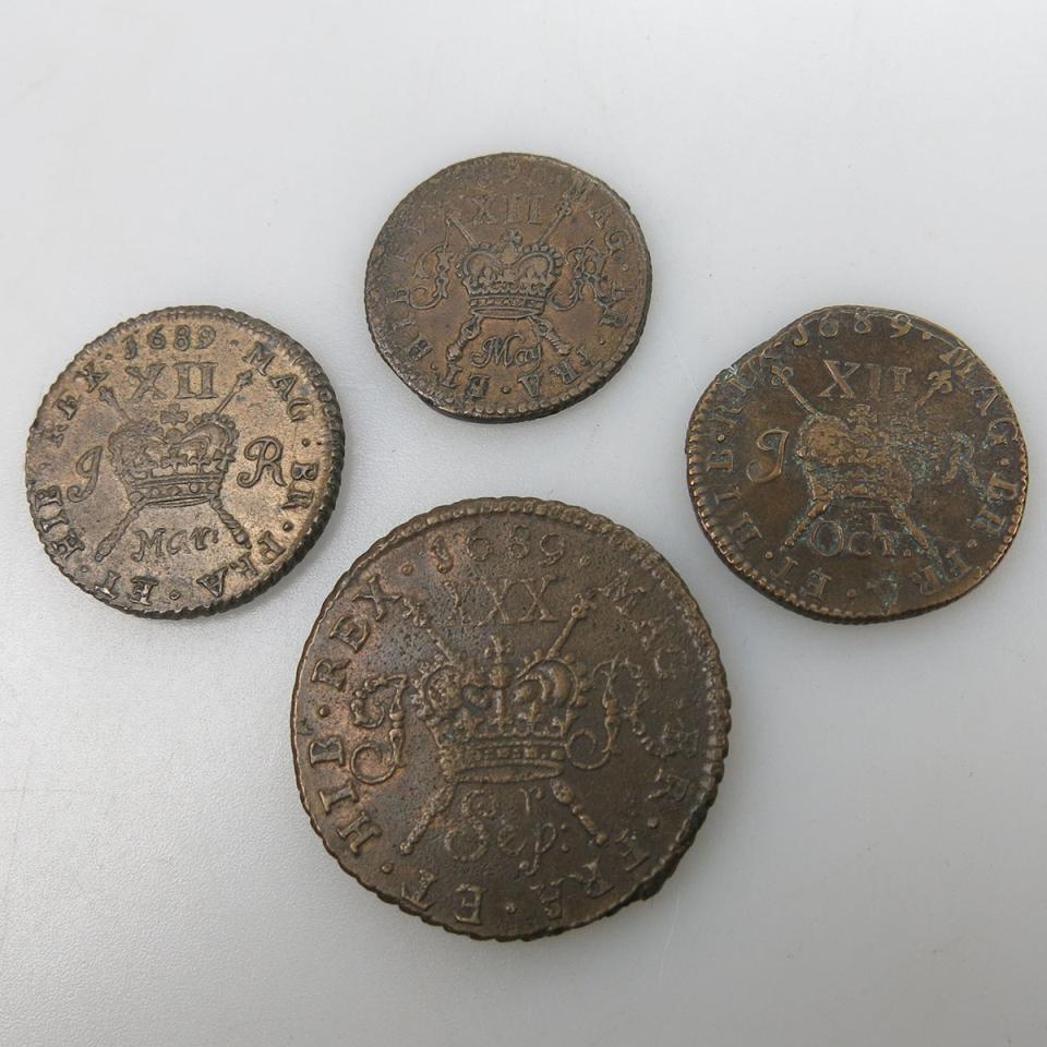 Four Examples Of James II 17th Century Gun Money