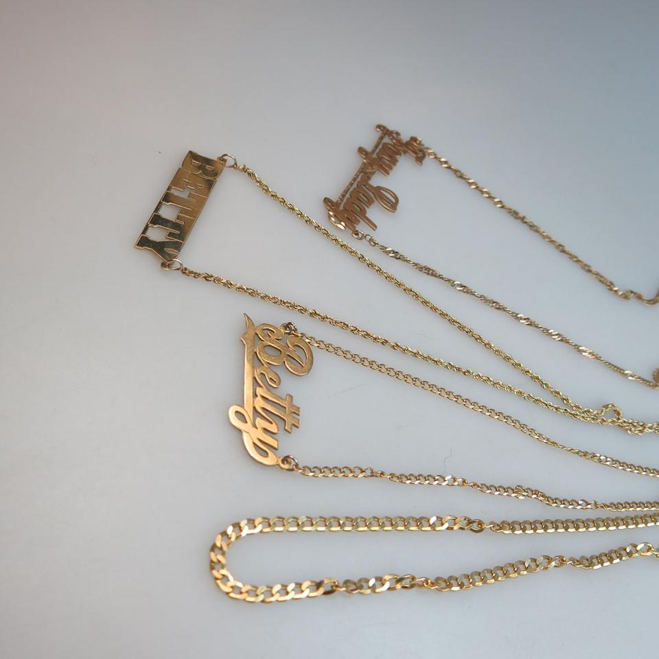 2 x 10k & 2 x 14k Yellow Gold Signet Necklaces And Chains