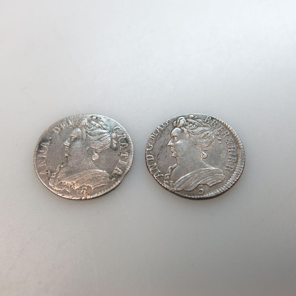 Two Scottish Queen Anne 5 Shillings