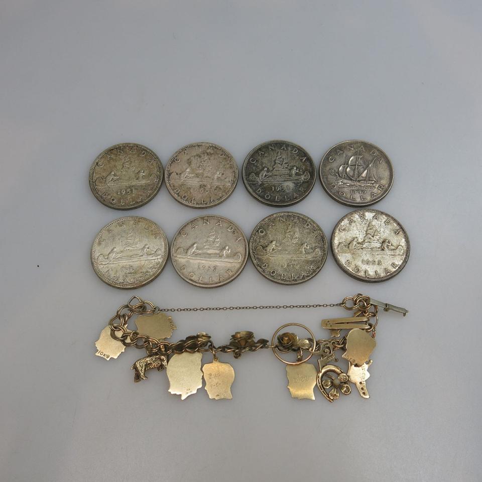 Canadian Coins And A Gold-Filled Charm Bracelet