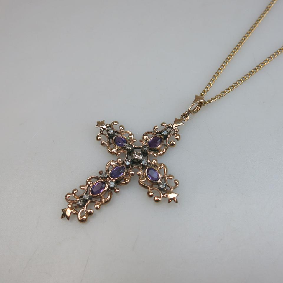 English 9k Yellow Gold And Silver Cross Pendant