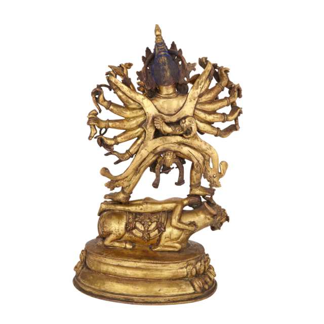 A Sino-Tibetan Massive Gilt Bronze Figure of Yama, 18th Century