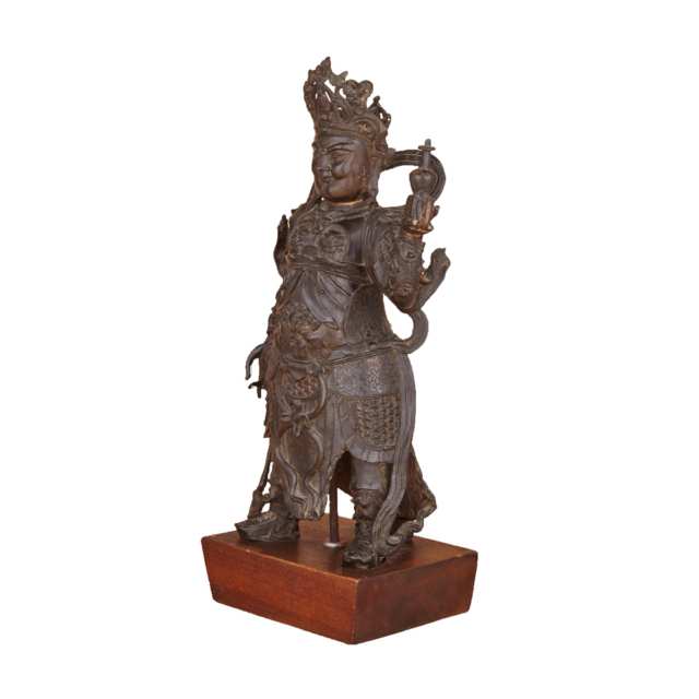 Chinese Bronze Warrior Figure of the Guardian King Dhanada, Ming Dynasty (1368-1644)