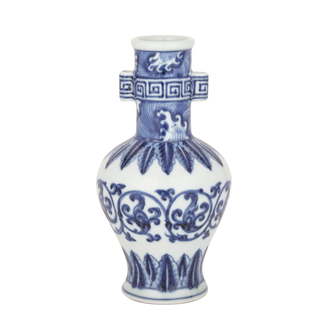 Blue and White Vase with Lotus and Archaic Handles