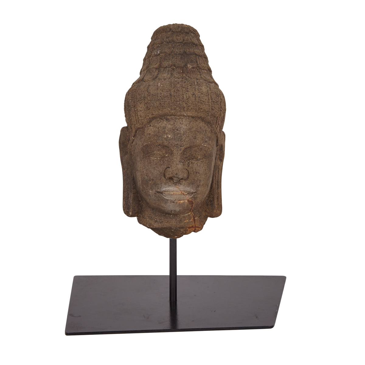 Sandstone Head of Buddha, Thailand or Khmer (Lopburi Style), 11th Century
