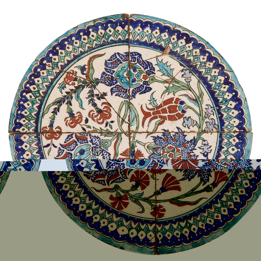 A Rare Circular Panel of Four Polychrome Iznik Tiles, Turkey, 16th/17th Century