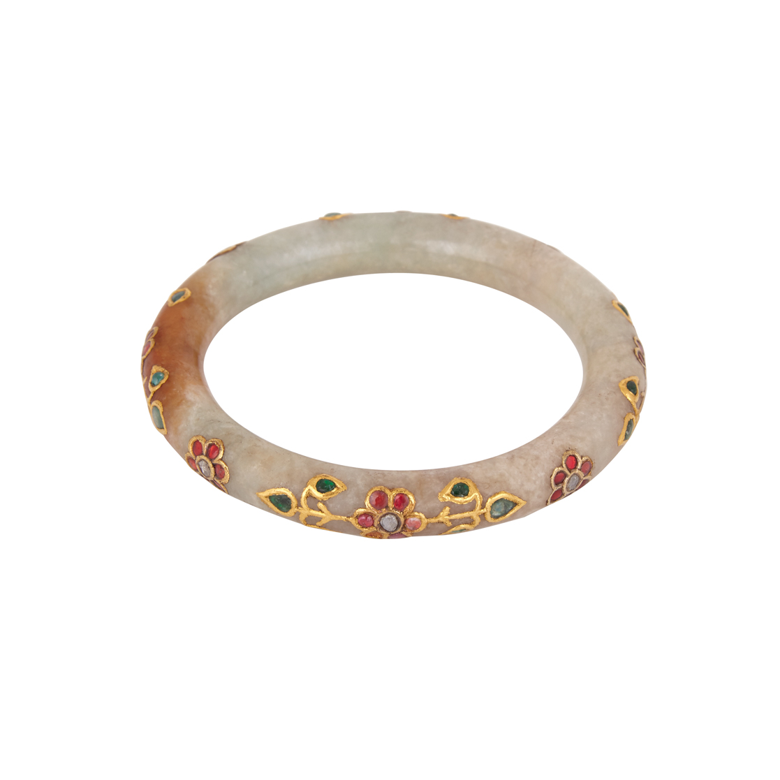 Jade (Nephrite) Bangle Inlaid with Gold, Enamel, and Stone, Mughal India, 19th Century