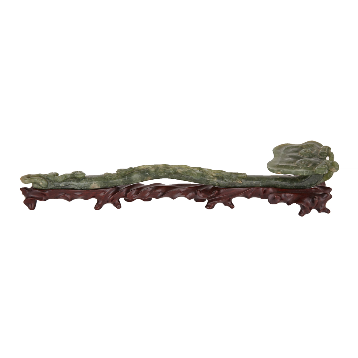 Spinach Jade Ruyi Sceptre with Stand, 19th Century