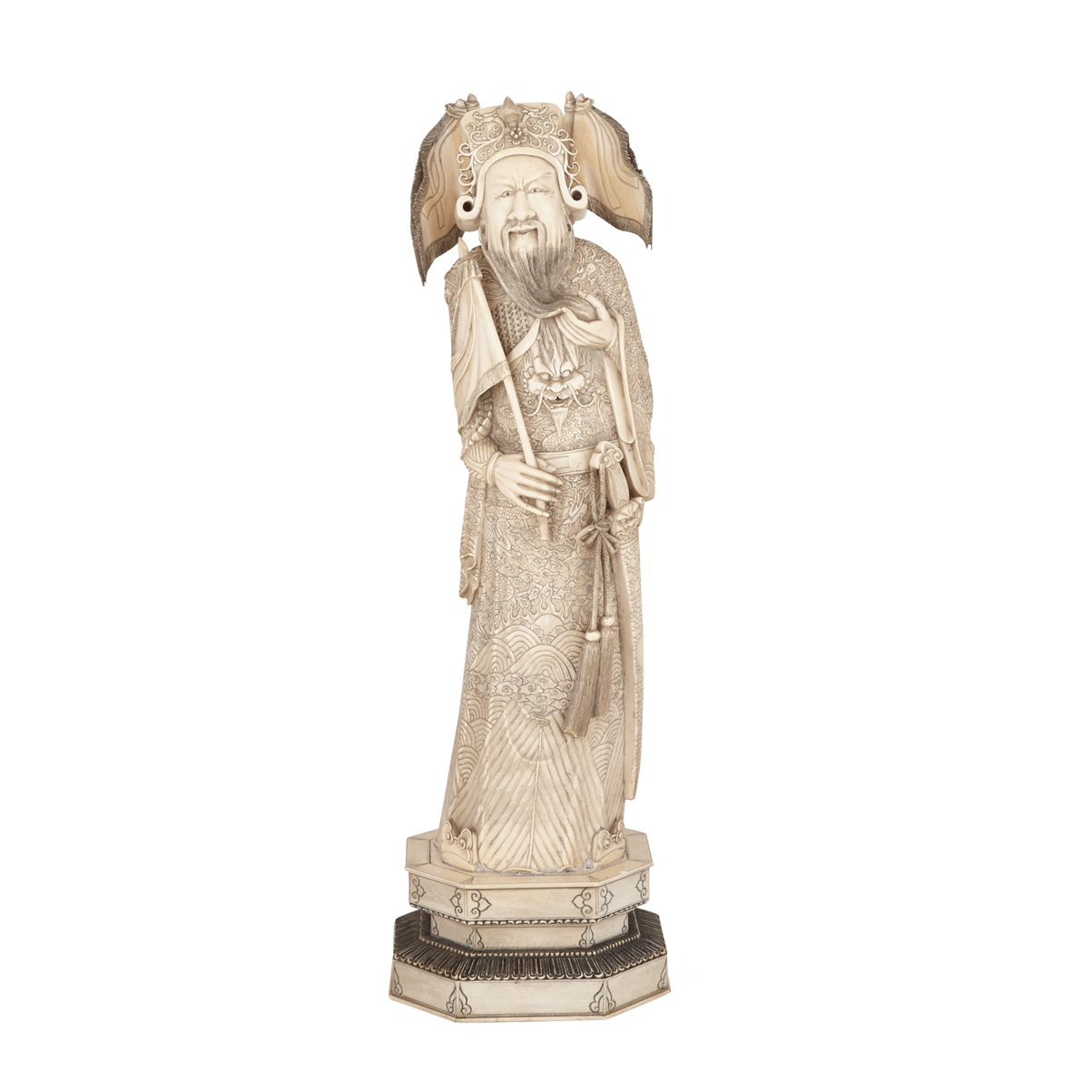 Massive Finely Carved Ivory Warrior, Circa 1920