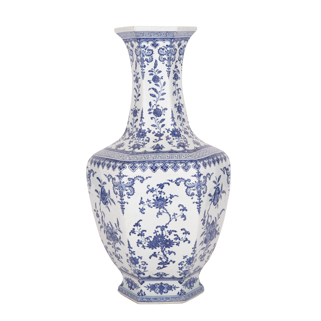 A Very Fine Imperial Style Blue and White Hexagonal Vase, Qianlong Six-Character Seal Mark, Late 19th Century


