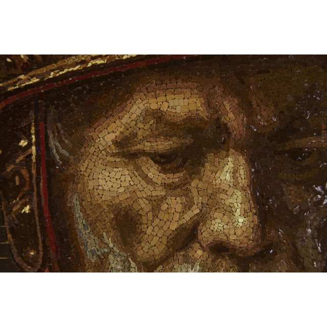 Vatican Mosaic Studio Large Micro Mosaic Picture of ‘The Man in The Golden Helmet’, after Rembrandt, early-mid 20th century