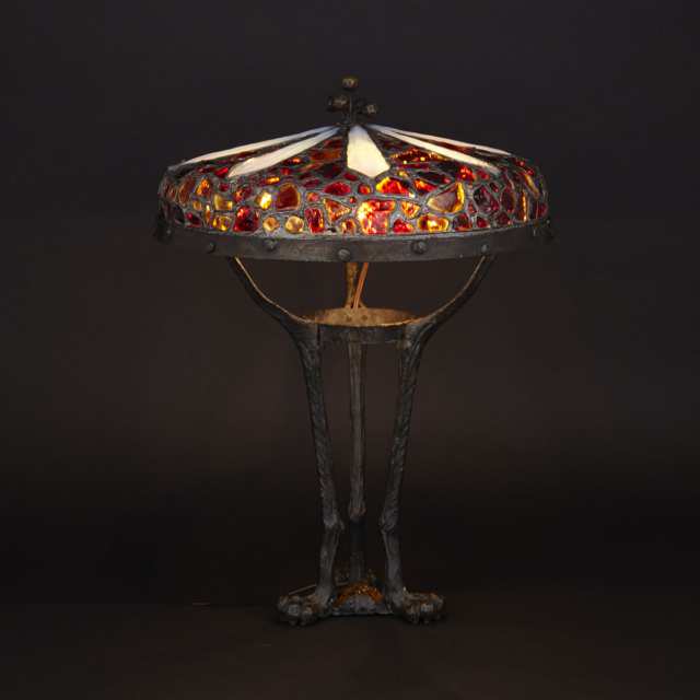 Austrian Patinated Bronze and Glass ‘Chunk Jewel’ Table Lamp, c.1890