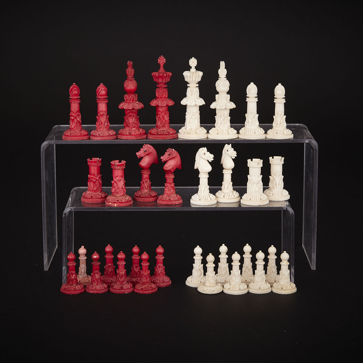 English Turned and Carved Bone Chess Set, 19th century