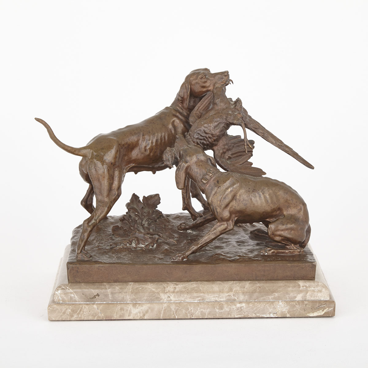 A French Bronze Hunting Group of Two Hounds and a Pheasant by Louis François Georges Comte de Ferrieres (1837-1907), early 20th century