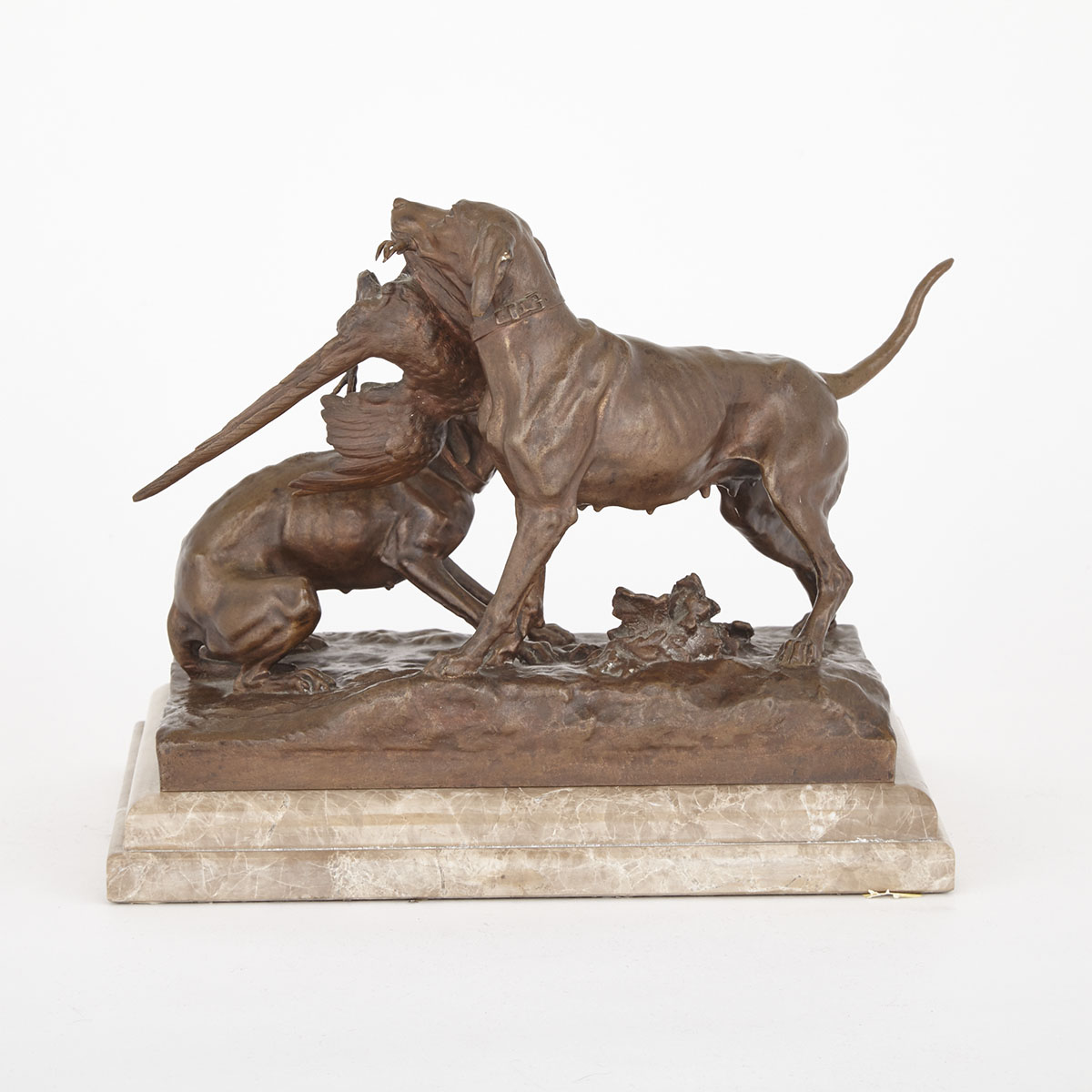 A French Bronze Hunting Group of Two Hounds and a Pheasant by Louis François Georges Comte de Ferrieres (1837-1907), early 20th century