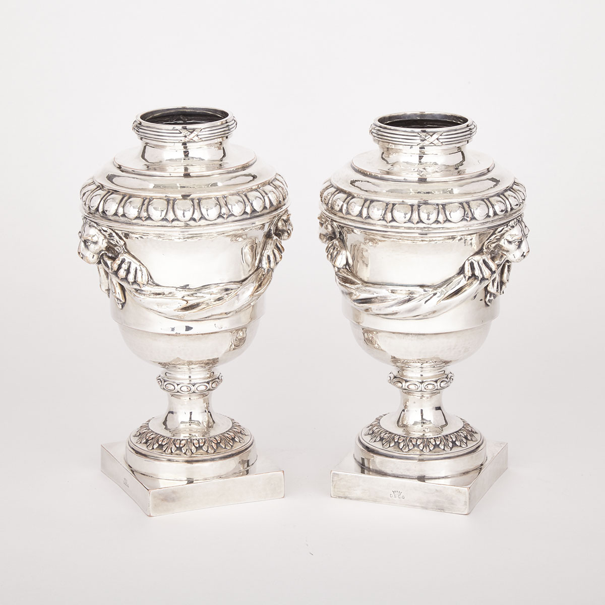 Pair of Duchess of Sutherland’s Cripples Guild Arts & Crafts Silver Plated Vases, early 20th century