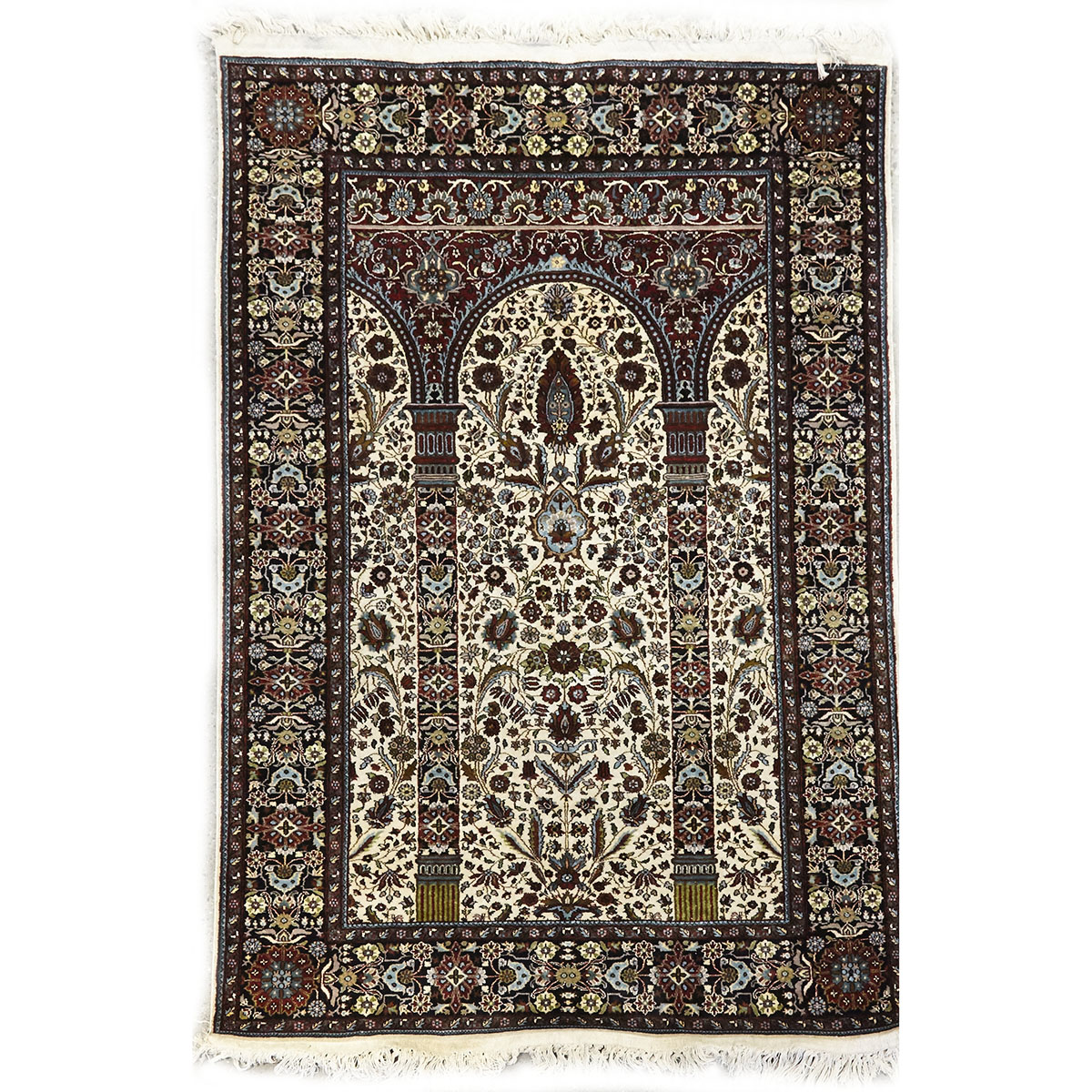 Indo-Persian Design Silk Rug, mid 20th century