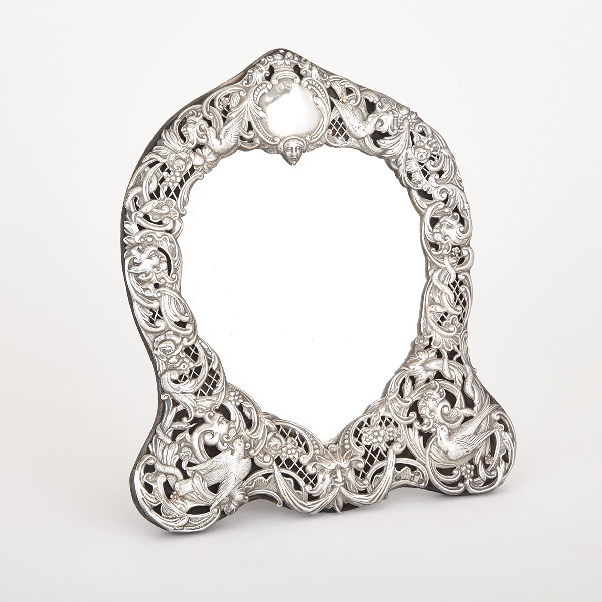 Victorian Silver Framed Heart Shaped Mirror, William Comyns, London, 1891