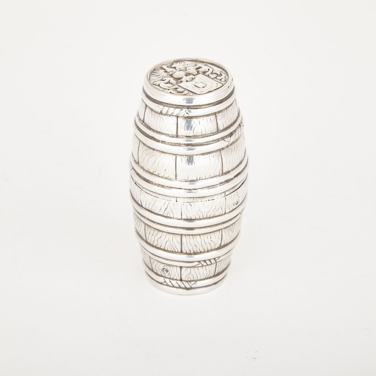 German Silver Barrel-Form Double Beaker, B. Neresheimer & Söhne, Hanau, late 19th century