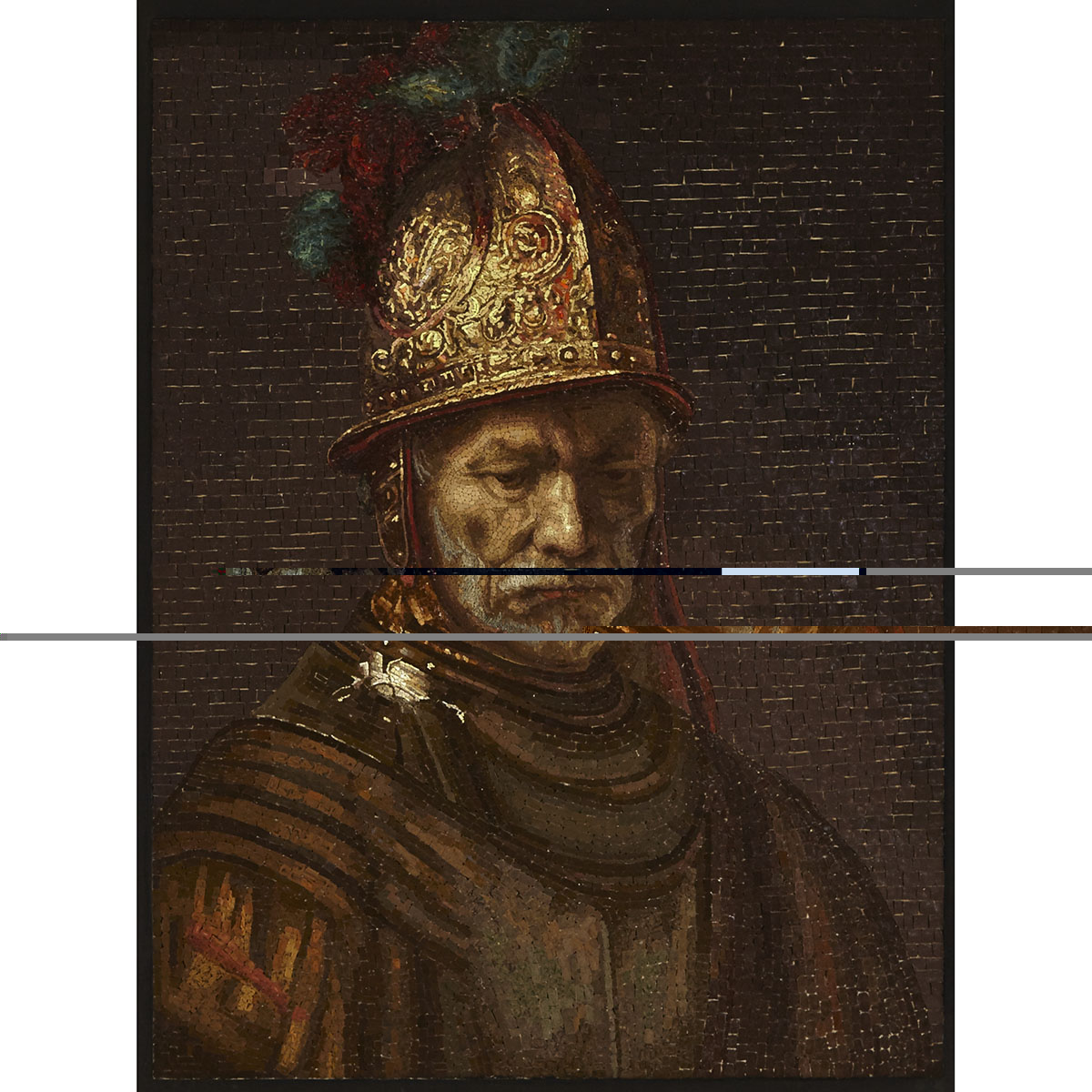 Vatican Mosaic Studio Large Micro Mosaic Picture of ‘The Man in The Golden Helmet’, after Rembrandt, early-mid 20th century