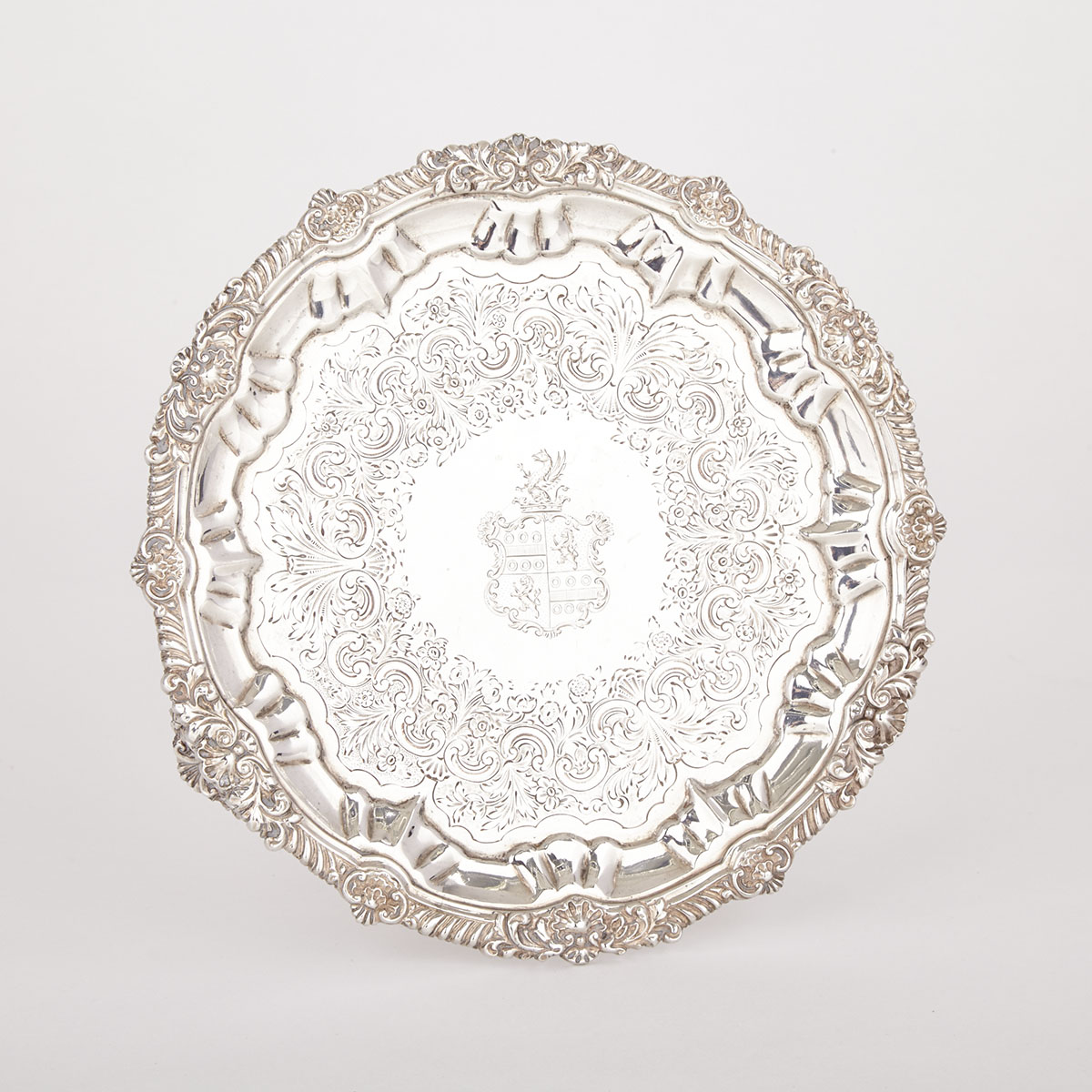 Victorian Silver Circular Salver, Daniel & Charles Houle, London, 1859