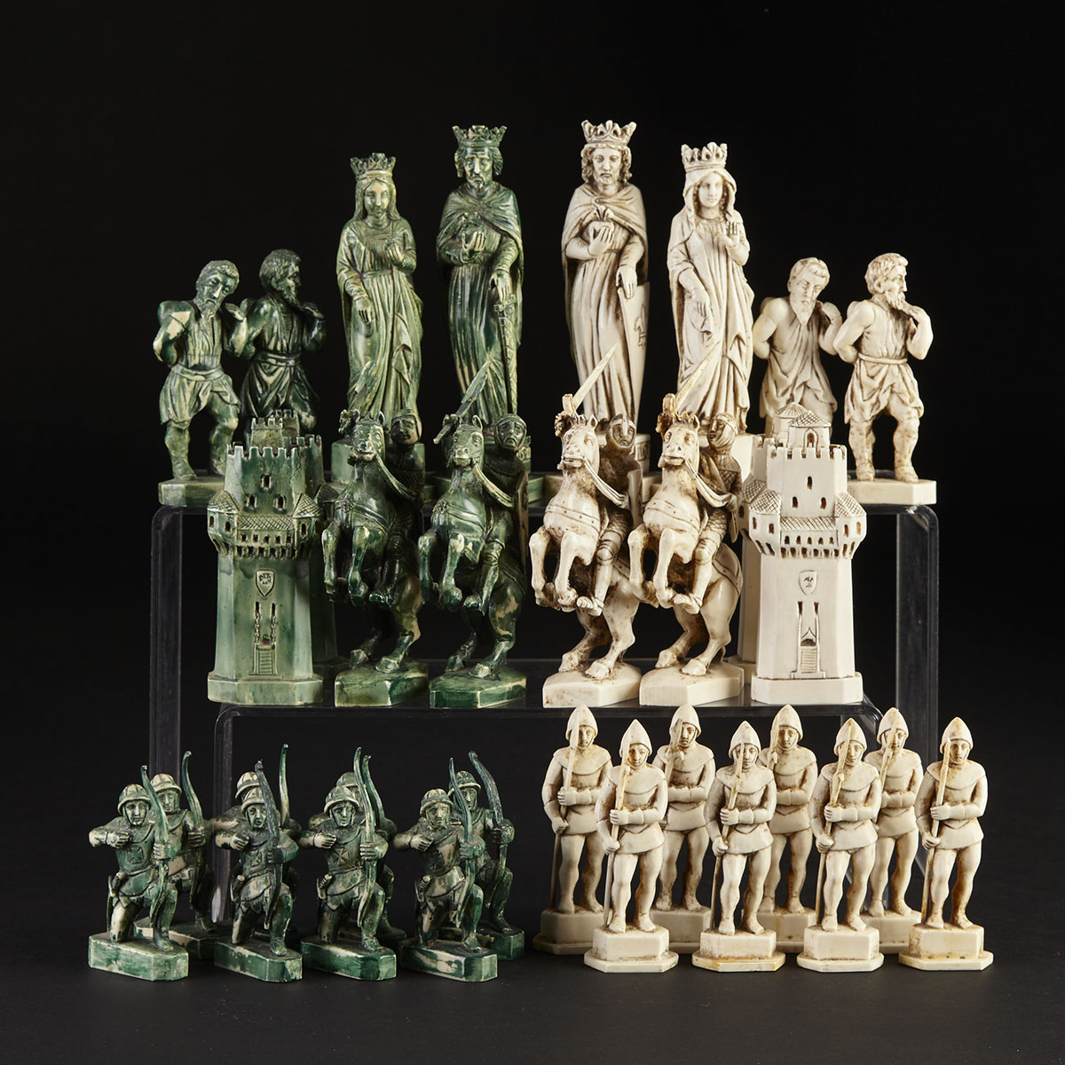 French Carved Ivory ‘Battle of Crécy’ Figural Chess Set, early 20th century