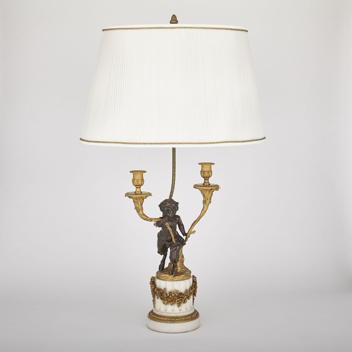 French Gilt and Patinated Bronze Figural Candelabra Form Table Lamp, early 20th century