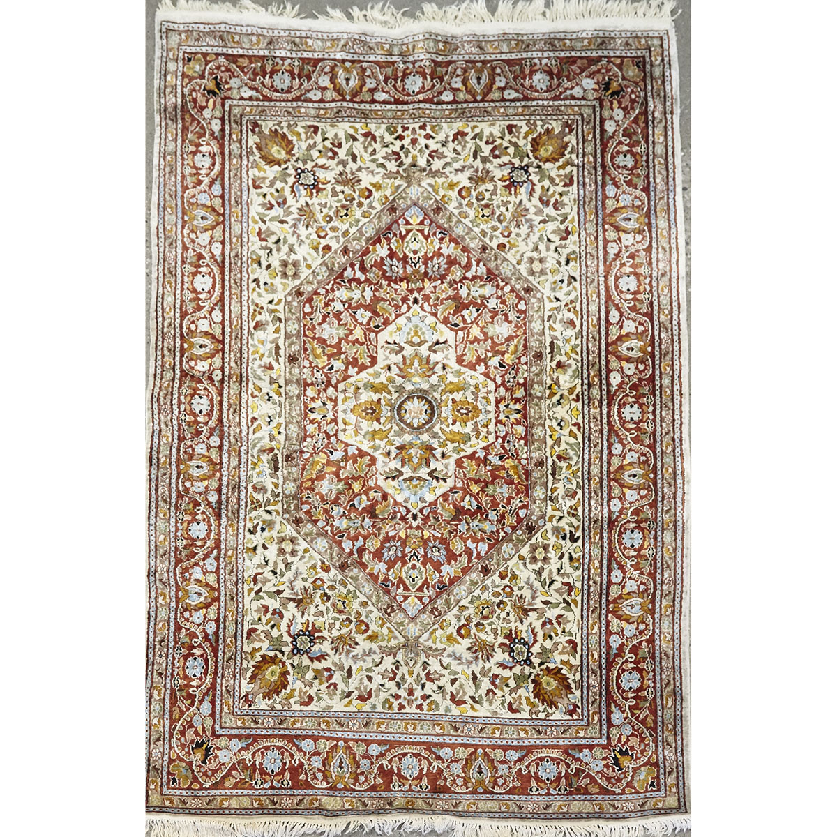 Indo-Ispahan Silk on Wool Rug, mid 20th century