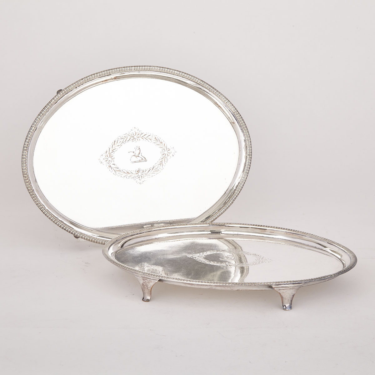 Pair of Old Sheffield Plate Oval Salvers, c.1800