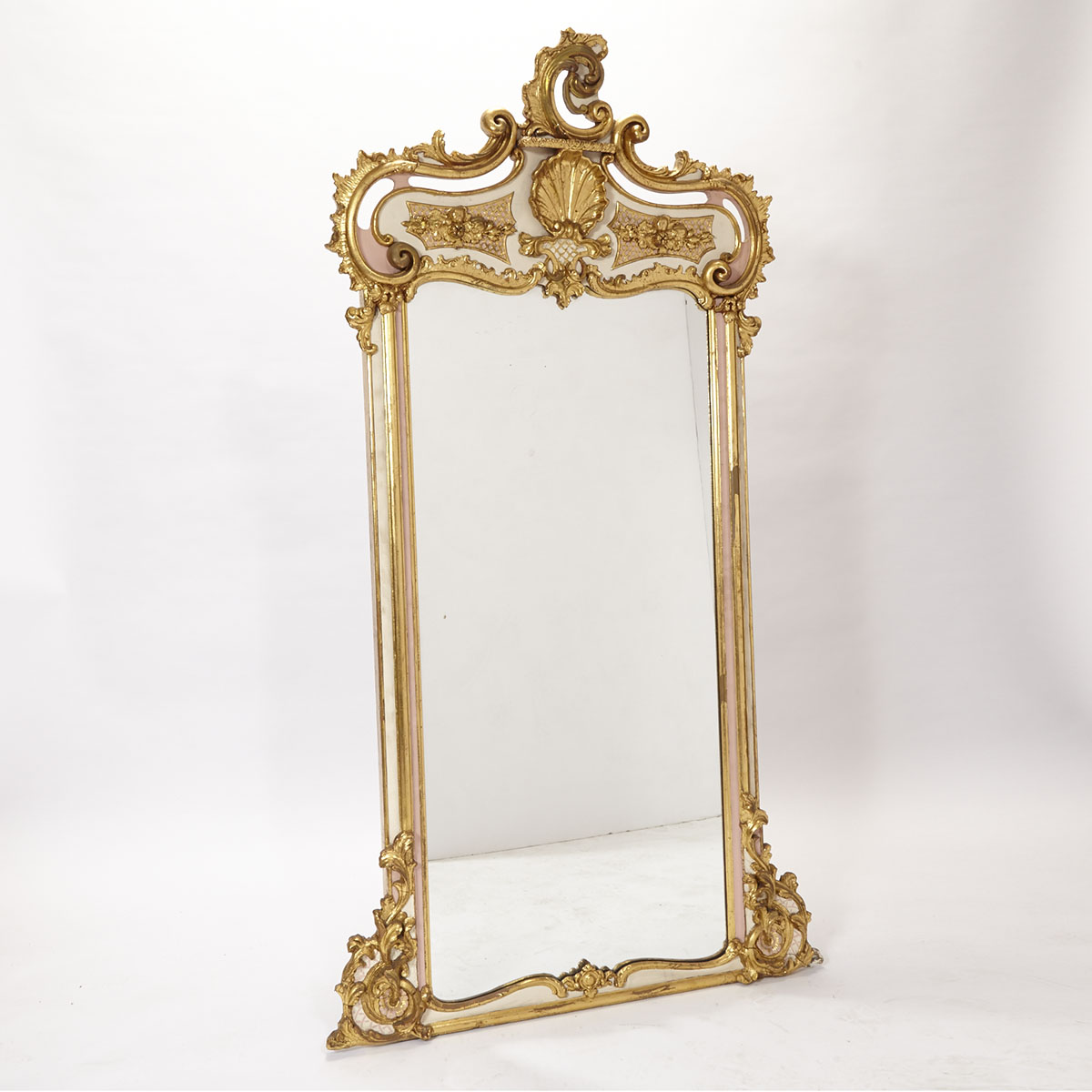 Italian Rococo Painted and Parcel Giltwood Pier Mirror, 19th/early 20th century