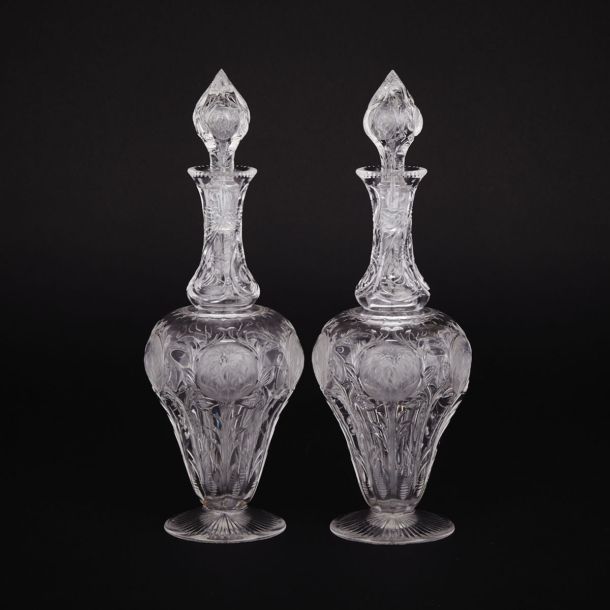 Pair of English ‘Rock Crystal’ Cut Glass Decanters, early 20th century