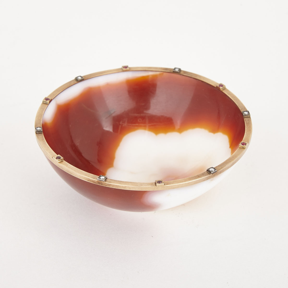 Yellow Gold Mounted Turned Agate Small Bowl, early 20th century