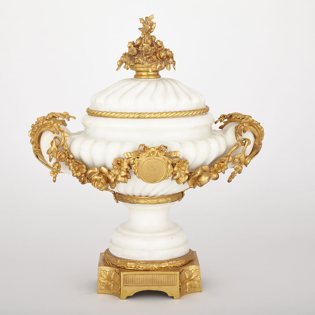 French Ormolu Mounted White Marble Covered Urn, 19th century