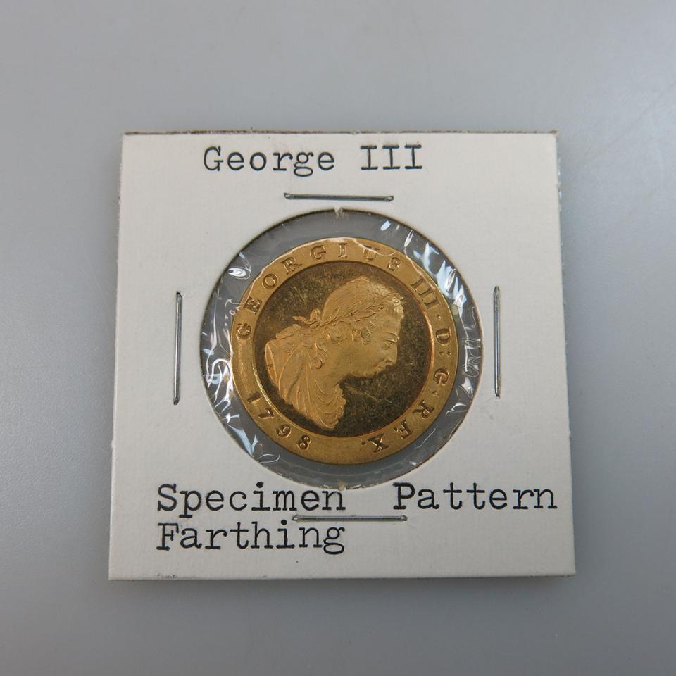 George III Copper Gilt Specimen Pattern Farthing, 1798