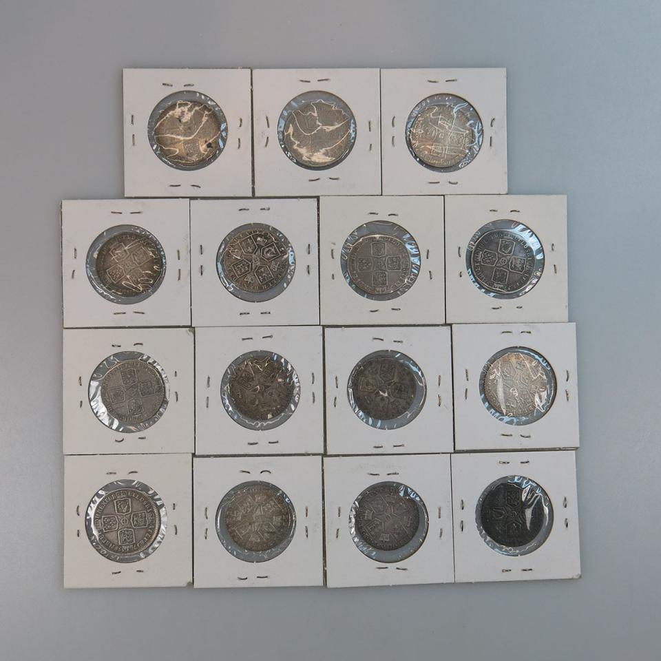 Eight 1758 & Seven 1757 British Shillings
