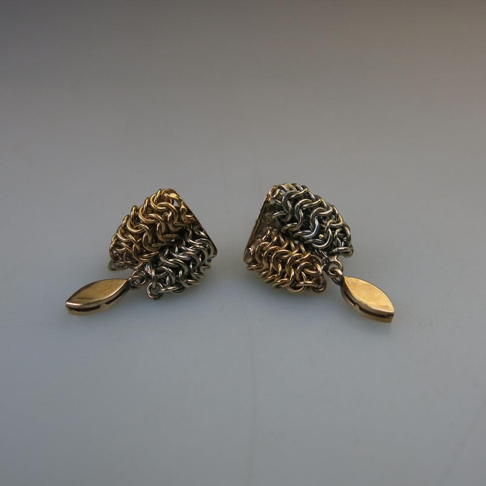 Pair Of  14k And 18k Yellow And White Gold Screwback Earrings