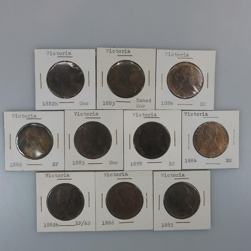Ten Victorian British Pennies