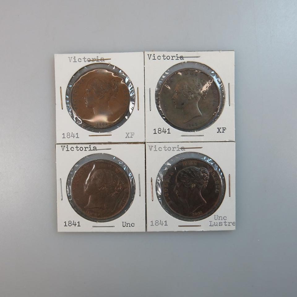 Four 1841 Victorian British Pennies
