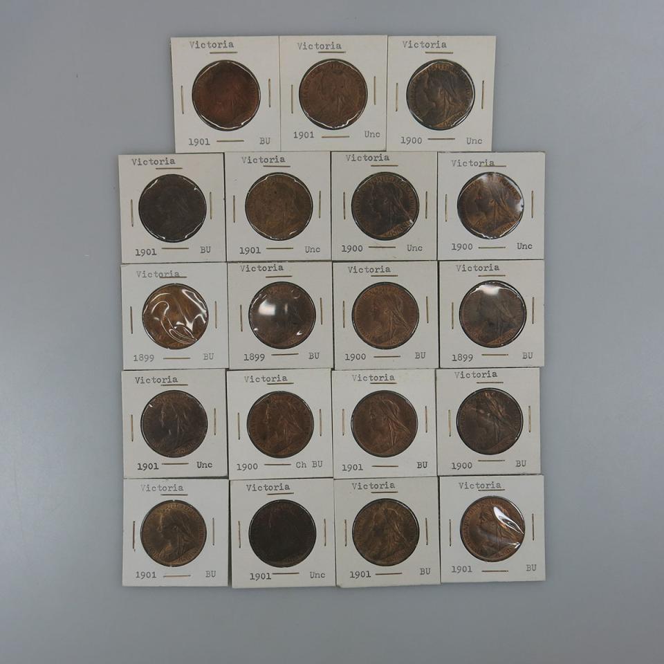 Nineteen Victorian British Pennies