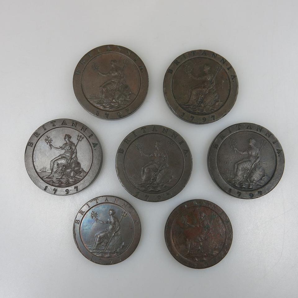 Seven 1797 “Cartwheel” British Coins