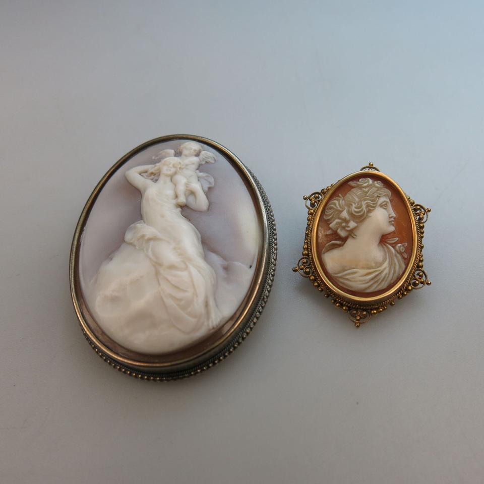 Two Oval Carved  Shell Cameos