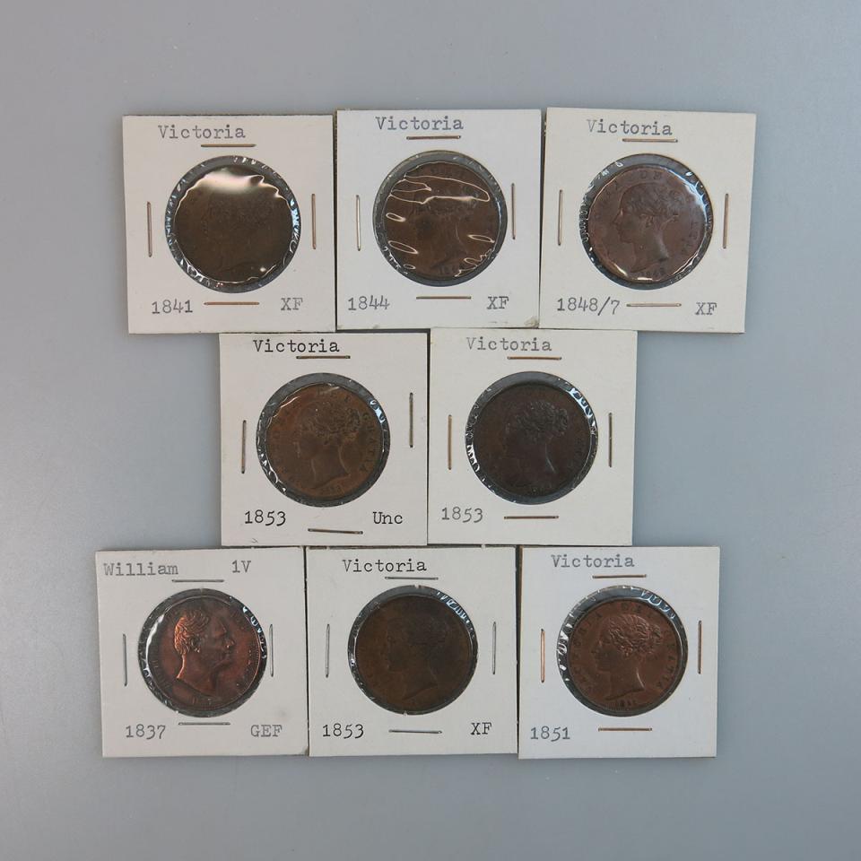 Eight William IV & Victorian British Half Pennies